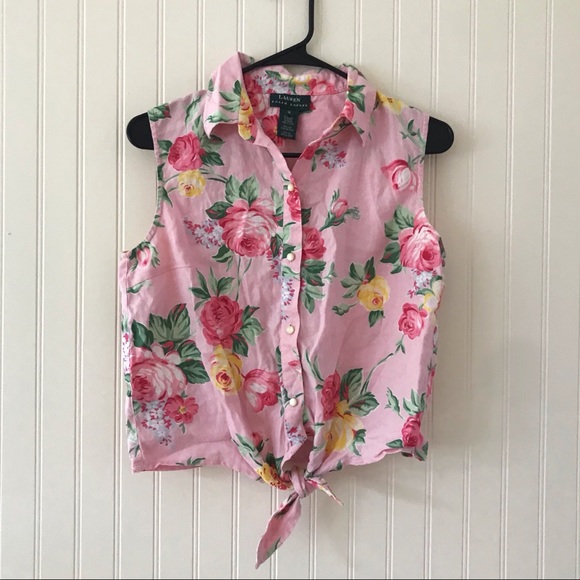 Lauren Ralph Lauren Tops - Ralph Lauren Pink Floral Vintage Crop Top